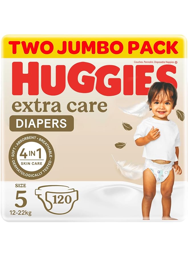 HUGGIES Extra Care Size 5 12 22 Kg Twin Jumbo Pack 120 Diapers Package Design May Vary - Image 1