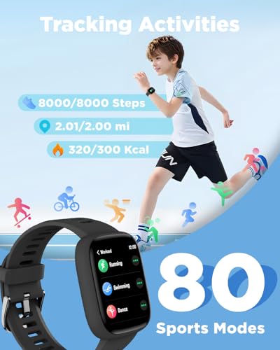 BIGGERFIVE Smart Watch for Kids, 1.8" Fitness Tracker Watch Pedometer, Heart Rate, IP68 Waterproof, Sleep Monitor, Calorie Step Counter, 5 Puzzle Games with/Without APP for Girls Boys Teens 5-16 - Image 3