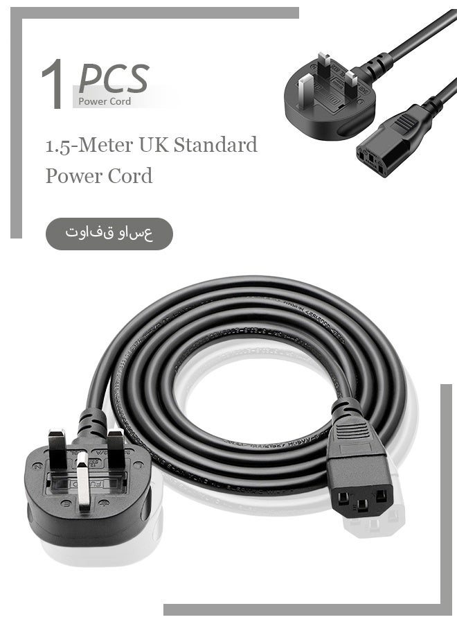 سلك طاقة 1.5 متر في المملكة المتحدة مع مصهر 18AWG 13A/250V لأجهزة الكمبيوتر والشاشات والماسحات الضوئية والطابعات وقابس G 3 دبوس في المملكة المتحدة - Image 1