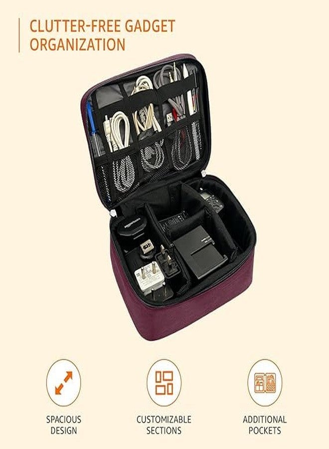 Bloriza Travel Organizer Bag for Electronic Accessories | Waterproof Storage Case with Flexible Padded Dividers & Foam Padding for Cables, Chargers, Hard Disk & Power Bank (Maroon) - Image 2