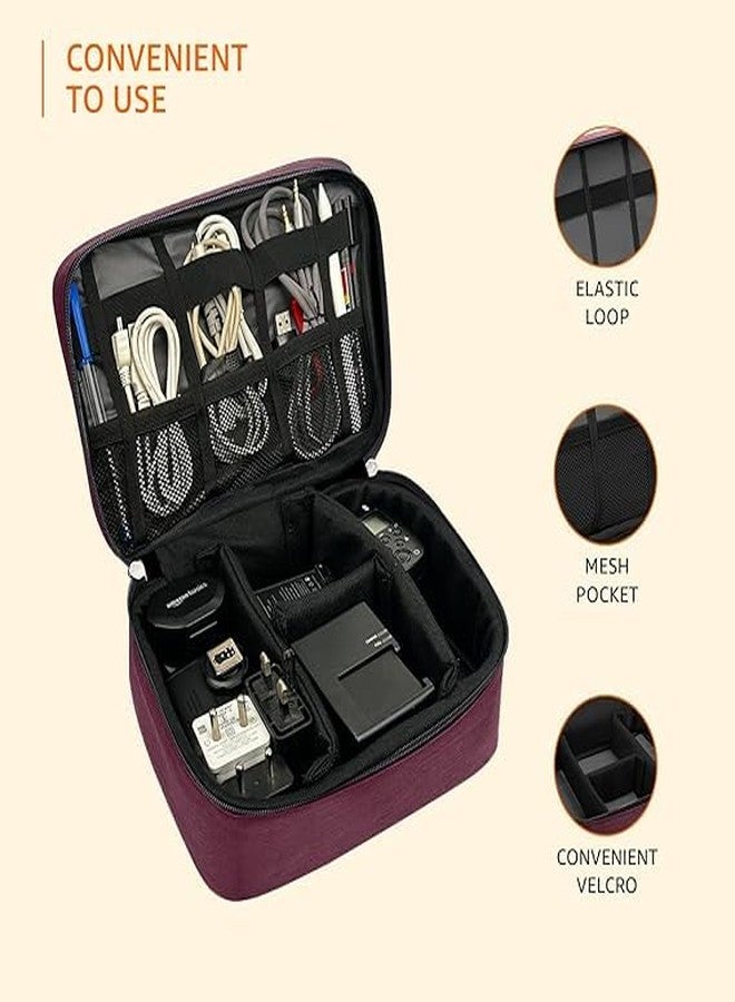 Bloriza Travel Organizer Bag for Electronic Accessories | Waterproof Storage Case with Flexible Padded Dividers & Foam Padding for Cables, Chargers, Hard Disk & Power Bank (Maroon) - Image 4