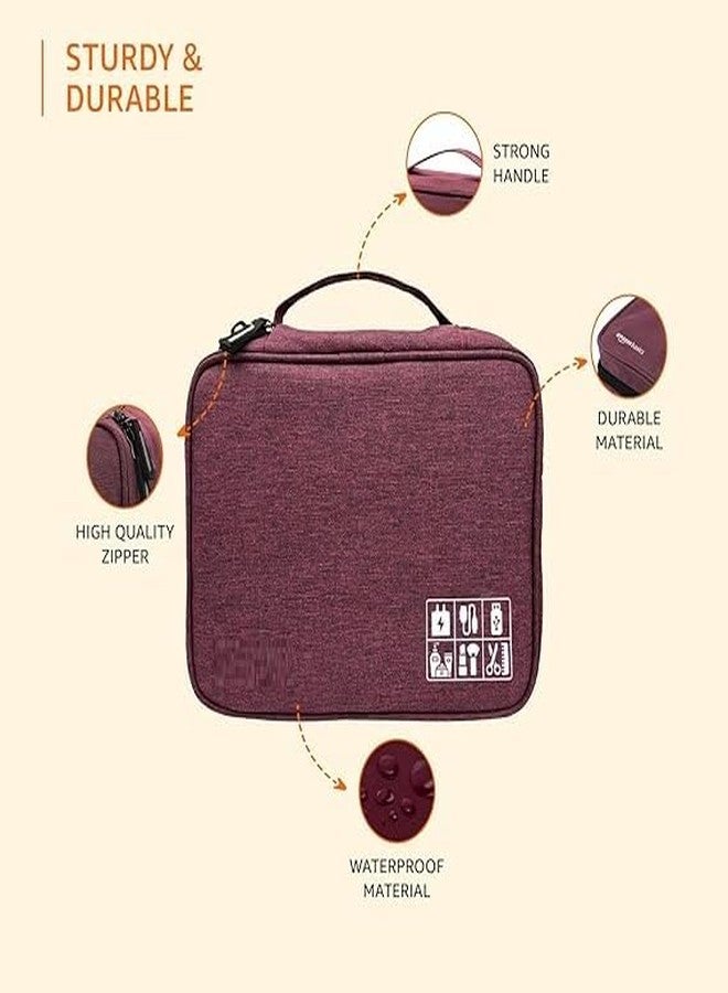 Bloriza Travel Organizer Bag for Electronic Accessories | Waterproof Storage Case with Flexible Padded Dividers & Foam Padding for Cables, Chargers, Hard Disk & Power Bank (Maroon) - Image 3