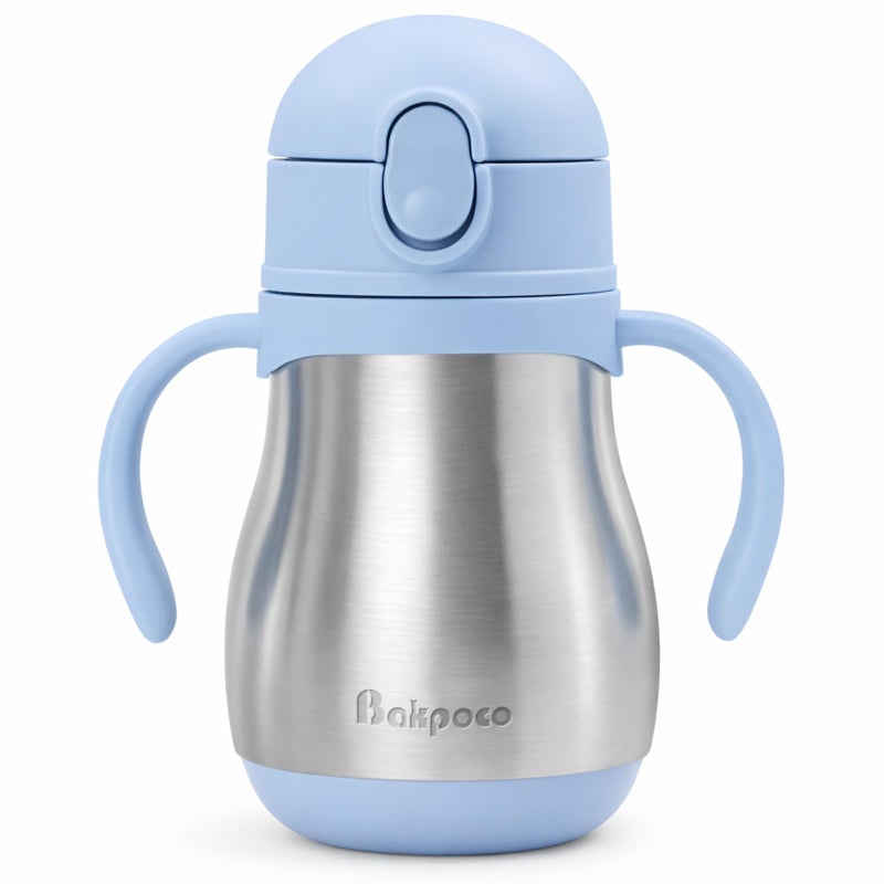 Bakpoco Stainless Steel Straw Sippy Cup for Toddlers 13 Years Old Insulated Toddler Water Bottle Baby Training Tumbler with Handles 8oz Kids Straw Cups for Travel Daycare At Home Blue - Image 3