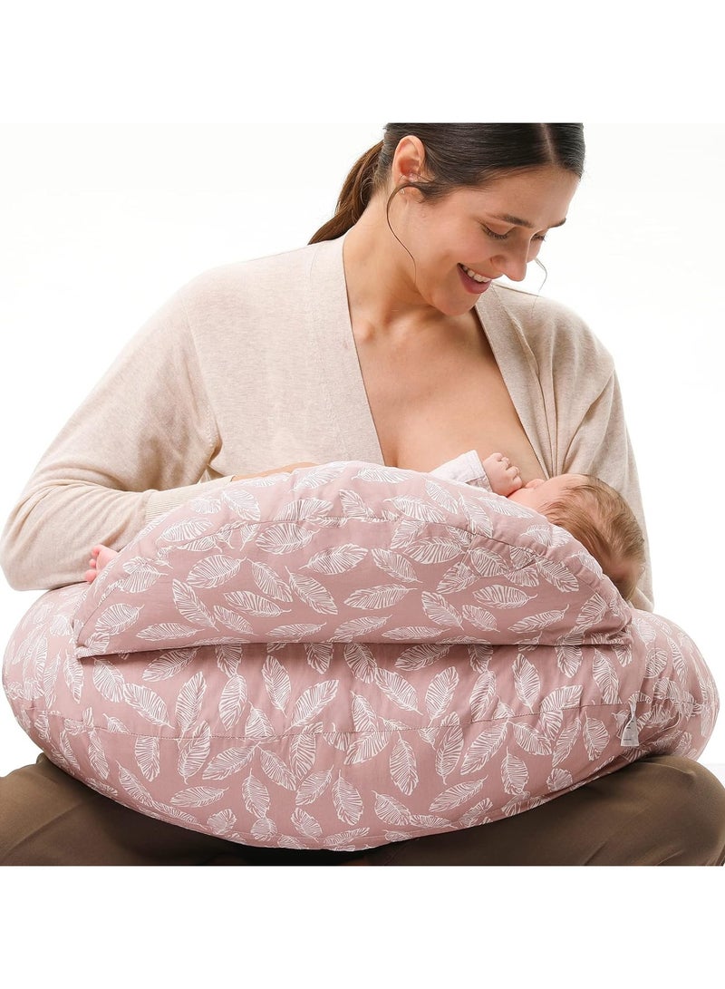bbet Nursing Pillow for Breastfeeding, Plus Size Breastfeeding Pillows for More Support, with Adjustable Waist Strap and Removable Cotton Cover, Spring Leaves - Image 1