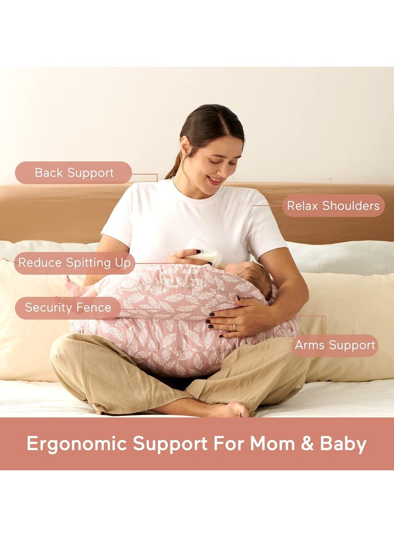bbet Nursing Pillow for Breastfeeding, Plus Size Breastfeeding Pillows for More Support, with Adjustable Waist Strap and Removable Cotton Cover, Spring Leaves - Image 2
