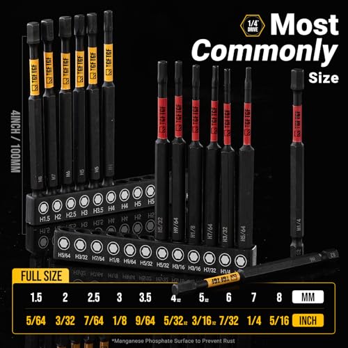 TGFTGF Impact Hex Head Allen Wrench Drill Bit Set, 24PCS, 4-inch (Metric & SAE), Premium S2 Steel 1/4" Hex-Shank Hex Bit Set, CNC Machined Magnetic Screwdriver Bit Set, Storage Box, Automotive Home - Image 2