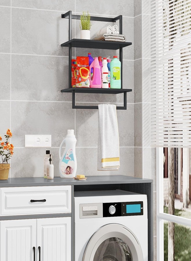 yeavs Wall Mounted Towel Rack for Bathroom, Bath Storage Holder 3-Tier Steel Wood Towel Shelf with Bar, Black - Image 5