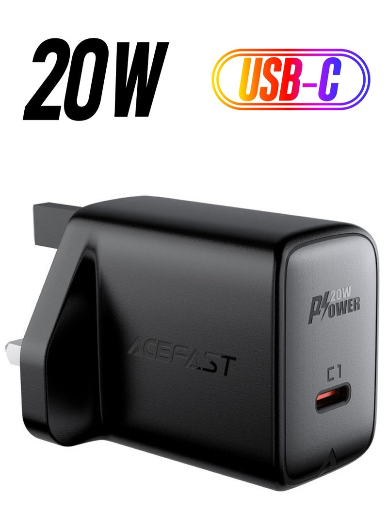 ACEFAST A4 wall charger, single USB-C PD3.0 20W output, UK plug, support most fast charging protocols - Image 1
