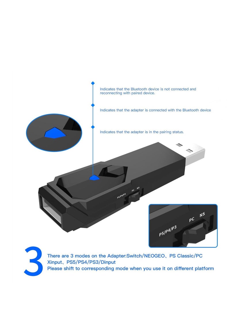 Y&D - Wireless Bluetooth Controller USB Adapter for Switch, Compatible with PS3、PS4、PS5、Xbox360、XboxOne and More - Image 1