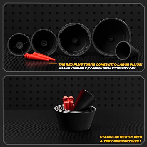 AutoLine Pro Premium Cone and Plugs 2-in-1 Adapters | for Automotive Smoke Machine Leak Testing | Cone & Cap Plugs Function | CarbonNitrile™ | Patented Design. - Image 2