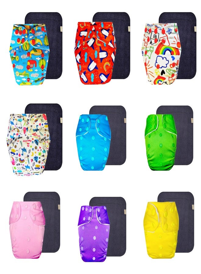 Dumbledo Premium Cloth Diaper with Gray Insert (Pack of 9) | Soft & Gentle | 6-Layer Absorbent Pad | Quick Dry | Perfect for Indian Summers | 3 Months - 3 Years | Unisex Baby - Image 1