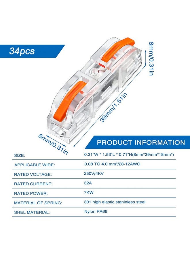 Serplex® 34pcs Wire Connector Cable Connector Compact Single Wire Connectors Assortment Splicing Connectors Lever Wire Connectors Terminal for 28-12 AWG, Soft and Hard Wire Universal (SPL-1) - Image 3