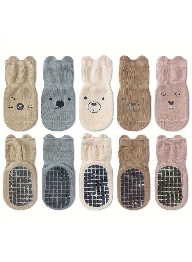 Bebiland 5 Pairs Baby Non-slip Floor Socks, Baby Socks with Grips, Anti-Slip Crew for Infants Toddlers (Multicolors) - Image 3