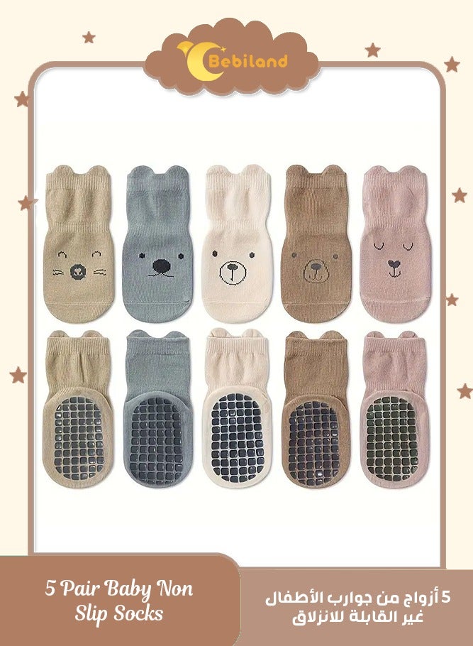Bebiland 5 Pairs Baby Non-slip Floor Socks, Baby Socks with Grips, Anti-Slip Crew for Infants Toddlers (Multicolors) - Image 1