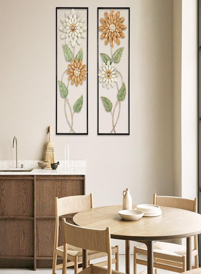 Arborus Metal Wall Art, Set of 2 Large Mordern Rectangular Wall Panels, Abstract Minimalist Flower Wall Décor for Living Room, Bedroom, Kitchen, Hallway Decoration - Image 3