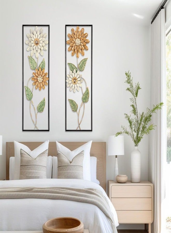 Arborus Metal Wall Art, Set of 2 Large Mordern Rectangular Wall Panels, Abstract Minimalist Flower Wall Décor for Living Room, Bedroom, Kitchen, Hallway Decoration - Image 4