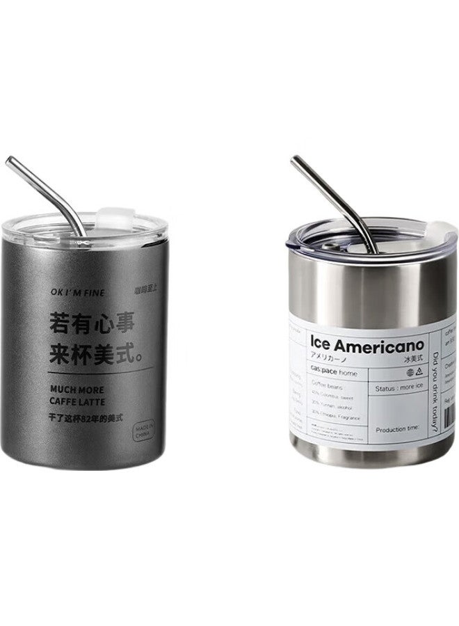 Baijie 304 Stainless Steel Coffee Mug, Double-Layer Insulated Cup, Keeps Cold And Warm, Thermos Cup, Water Cup With Straw, 400Ml - Image 1