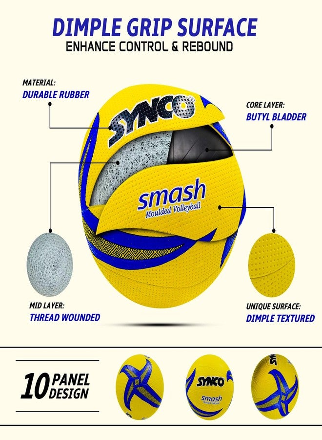 Synco Smash Rubber Moulded Indoor/Outdoor Volleyball - Yellow, Size: 4 (Suitable for Practice/Match/Beach) - Image 4