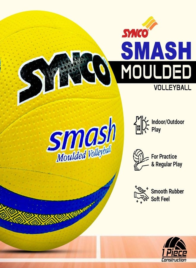 Synco Smash Rubber Moulded Indoor/Outdoor Volleyball - Yellow, Size: 4 (Suitable for Practice/Match/Beach) - Image 3