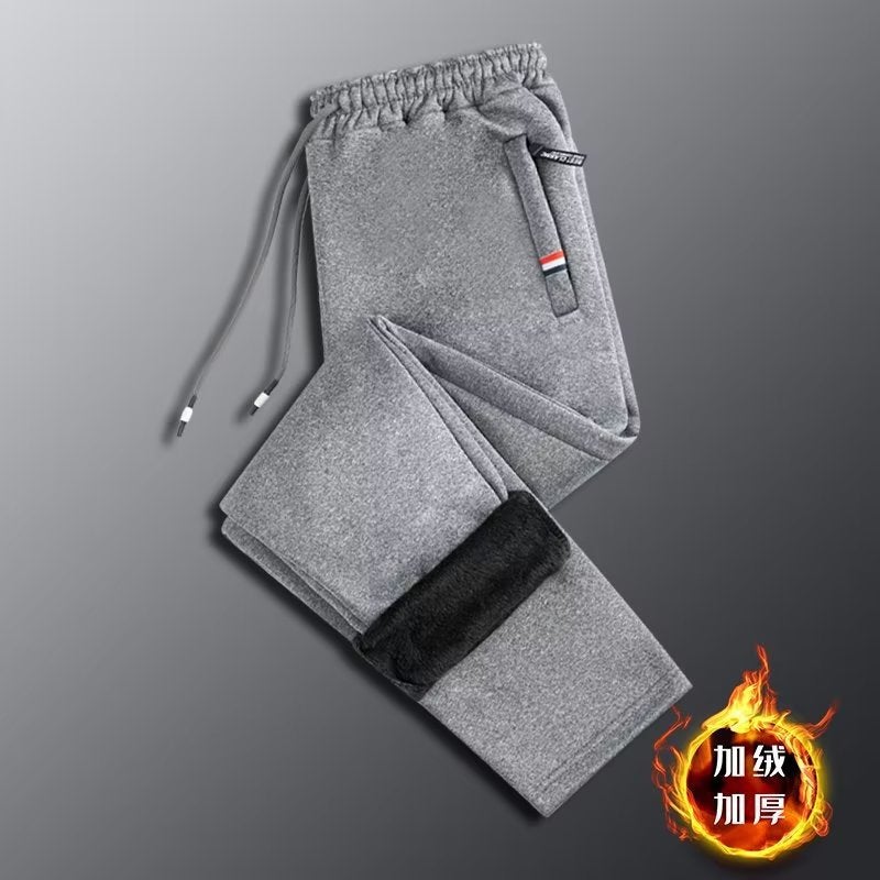 Winter Sports Pants Boys Teenagers Solid Color Sweatpants fleece-lined Thickened Junior High School Students Casual All-match Foot Pants Trendy straight gray  - Image 5