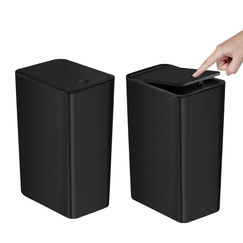TIPGO Bathroom Trash Can with Lid 10 Liter 26 Gallon Slim Garbage Can Small Trash Bin Waste Basket with PopUp Lid for Kitchen Bedroom Living Room Office 2 Pack Black