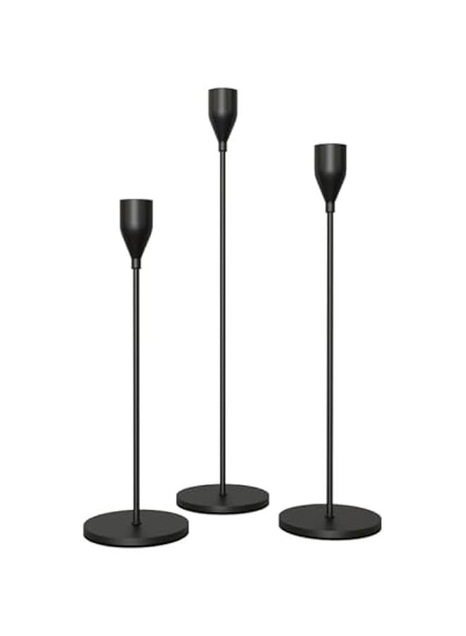 Beauenty Matte Black Candle Holders for Taper Candles Set of 3, Vintage Metal Decorative Candlestick Holders for Table Mantel Centerpiece for Wedding, Dinning, Party, Fits 3/4 Inch Thick Candle (3, Black) - Image 1