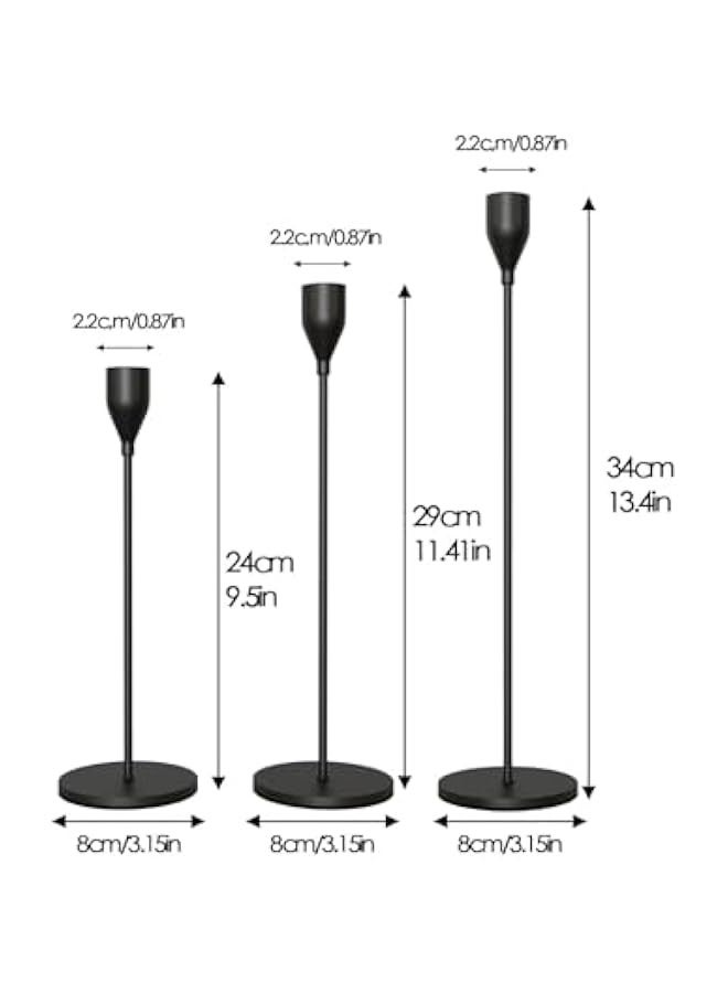 Beauenty Matte Black Candle Holders for Taper Candles Set of 3, Vintage Metal Decorative Candlestick Holders for Table Mantel Centerpiece for Wedding, Dinning, Party, Fits 3/4 Inch Thick Candle (3, Black) - Image 3