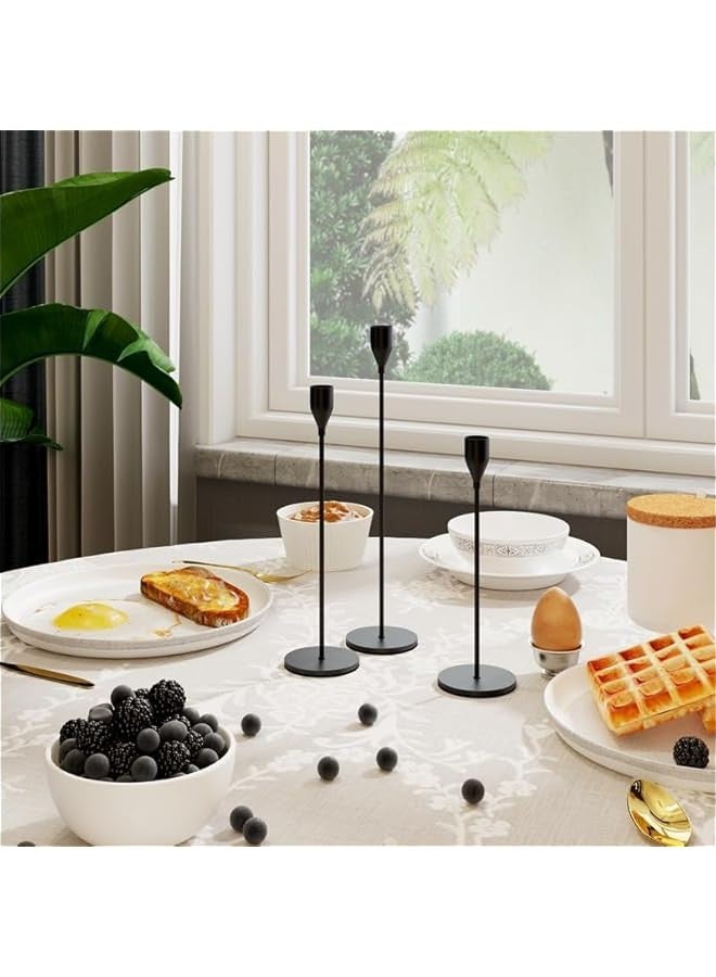 Beauenty Matte Black Candle Holders for Taper Candles Set of 3, Vintage Metal Decorative Candlestick Holders for Table Mantel Centerpiece for Wedding, Dinning, Party, Fits 3/4 Inch Thick Candle (3, Black) - Image 4