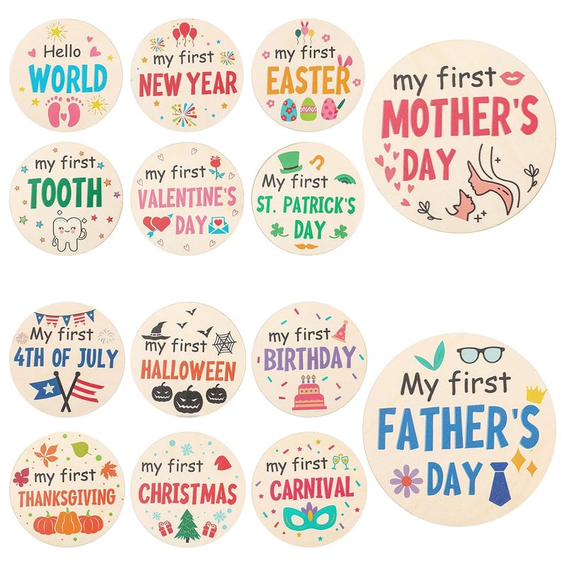 XIHIRCD 7pcs My First Holiday Baby Milestones Cards My 1st Signs of 14 Holidays Wooden Circles New Baby Sign Double Sided Baby Discs Announcement Newborn Photo Props for Baby Shower Party Supplies Gift - Image 1