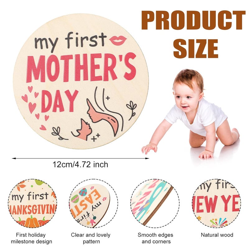 XIHIRCD 7pcs My First Holiday Baby Milestones Cards My 1st Signs of 14 Holidays Wooden Circles New Baby Sign Double Sided Baby Discs Announcement Newborn Photo Props for Baby Shower Party Supplies Gift - Image 2