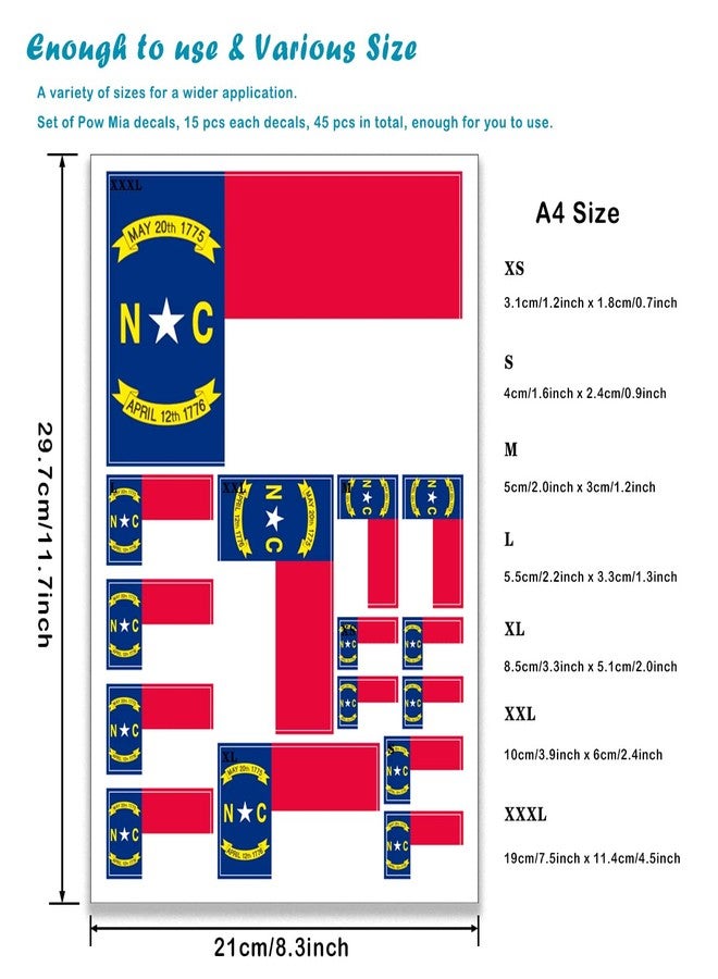 QQSD North Carolina Flag Sticker Decal in Multiple Sizes, 3 Pack, 11.7 x 8.3 Inches - Image 2