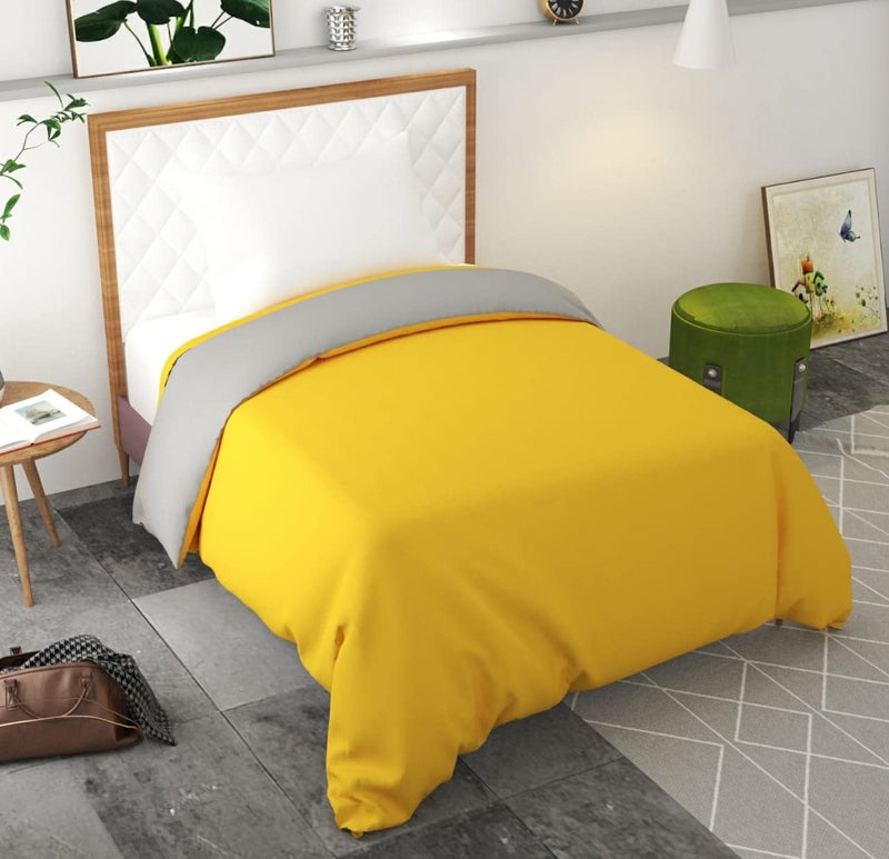 TURIYA 180 TC Microfiber 1 Pc Reversible Single Bed Duvet Cover/ Rajai Cover Cum Dohar; 90x60 inches; Yellow and Grey - Image 3