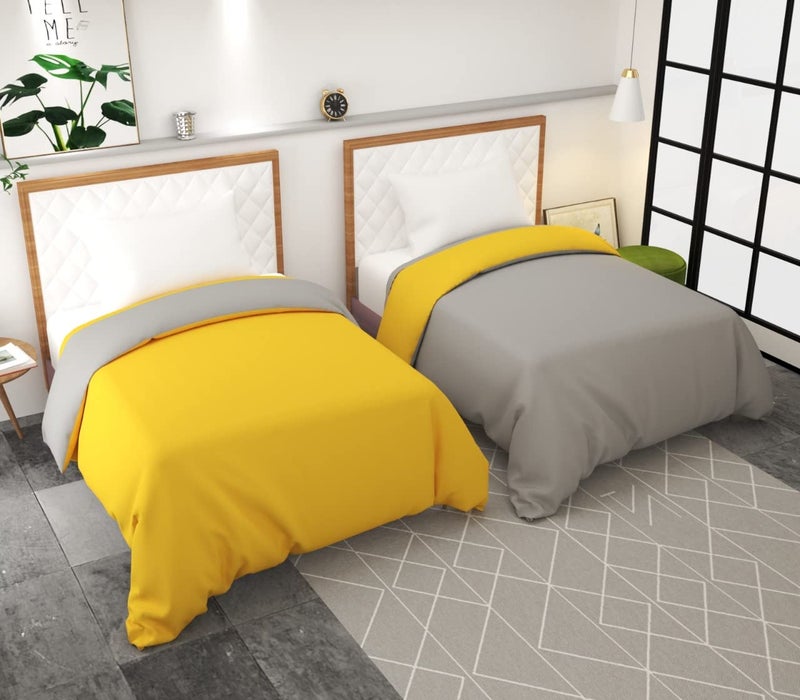 TURIYA 180 TC Microfiber 1 Pc Reversible Single Bed Duvet Cover/ Rajai Cover Cum Dohar; 90x60 inches; Yellow and Grey - Image 1