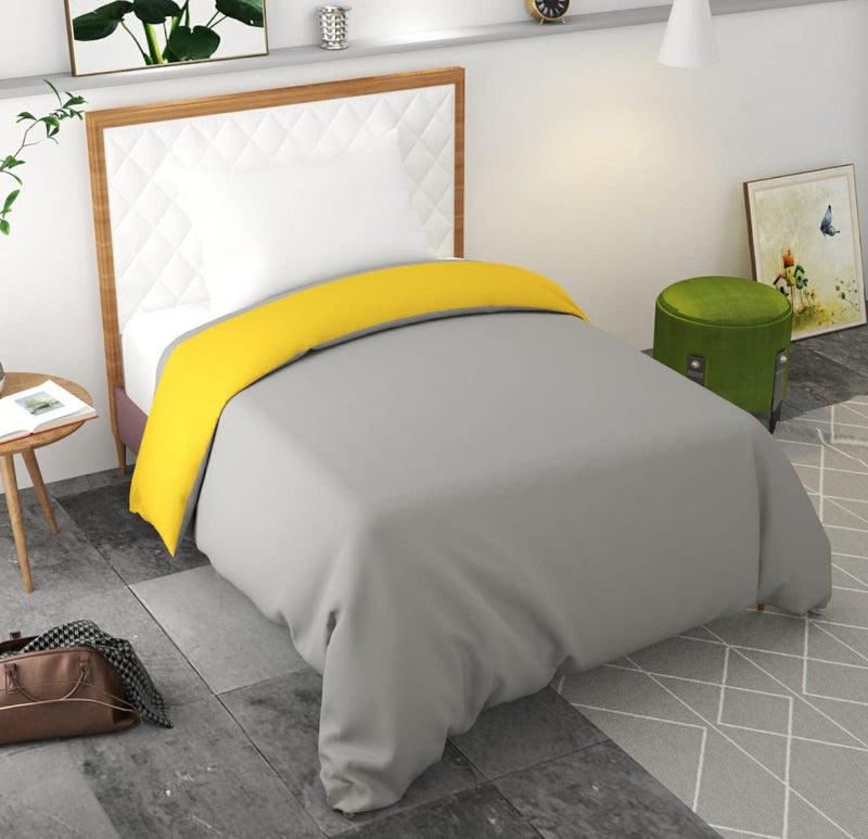 TURIYA 180 TC Microfiber 1 Pc Reversible Single Bed Duvet Cover/ Rajai Cover Cum Dohar; 90x60 inches; Yellow and Grey - Image 2