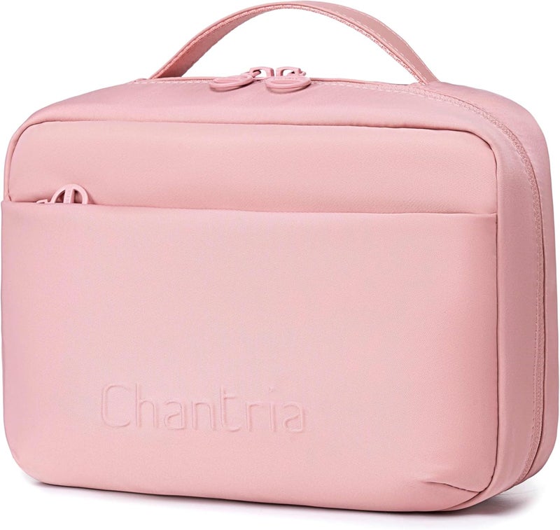 شانتريا حقيبة تجميلية خفيفة من Chantria Premium للنساء، مقاومة للماء، متعددة الوظائف، تحتوي على عدة جيوب وفتحة قابلة للتحريك بزاوية 180 درجة، CB00793 (لون وردي) - Image 1