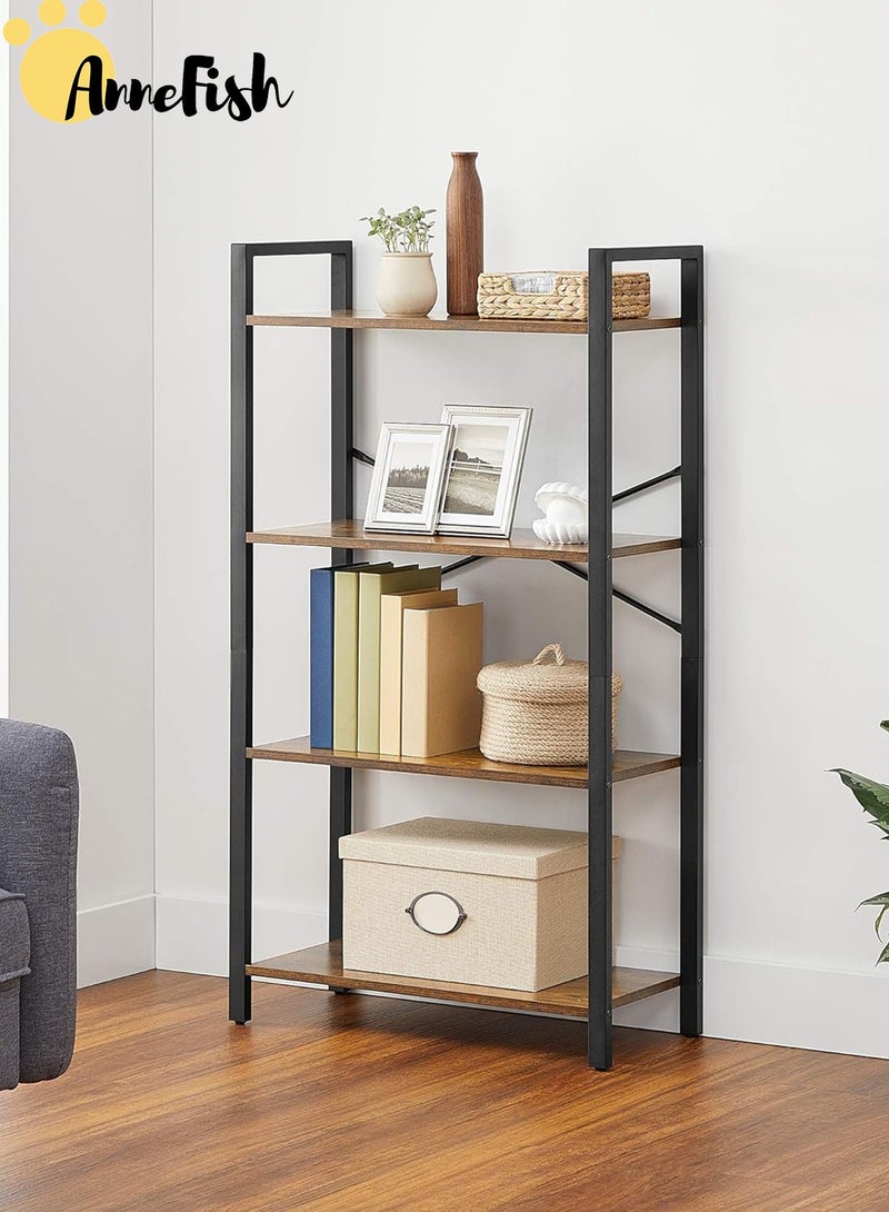 آن فش رف كتب من 4 طبقات، رفوف قائمة، رف خباز للمطبخ، رف عرض مفتوح، رفوف تخزين مع منظم خزانة، حامل فرن ميكروويف لغرفة المعيشة والمطبخ، بني، 60×30×114 سم - Image 1