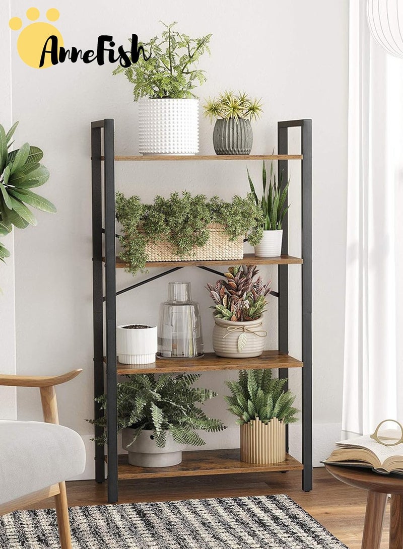 آن فش رف كتب من 4 طبقات، رفوف قائمة، رف خباز للمطبخ، رف عرض مفتوح، رفوف تخزين مع منظم خزانة، حامل فرن ميكروويف لغرفة المعيشة والمطبخ، بني، 60×30×114 سم - Image 2