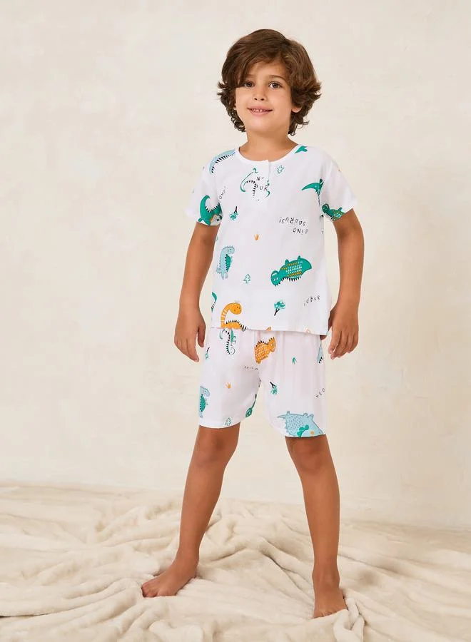 Styli Toddler Boys Cartoon Printed Tee & Short PJ Set