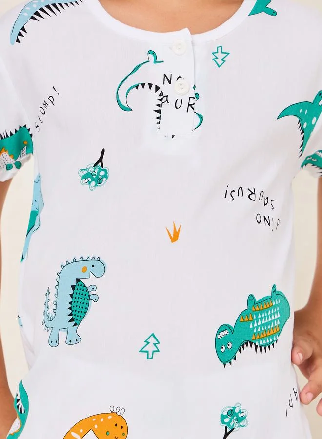 Styli Toddler Boys Cartoon Printed Tee & Short PJ Set