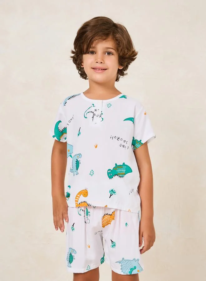 Styli Toddler Boys Cartoon Printed Tee & Short PJ Set