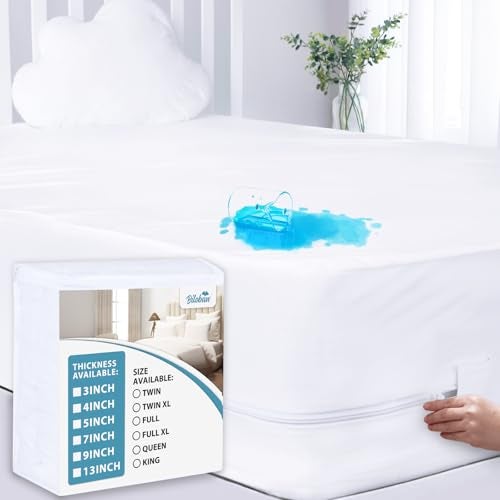 Biloban Twin Mattress Protector Waterproof Zippered (4/5/7/9Inches), Low Profile Mattress Encasement & Mattress Cover, 6 Sides Wrapping Box Spring Cover, Soft & Breathable - Image 1