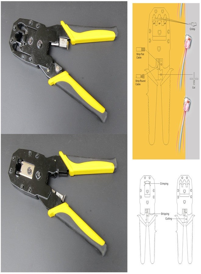 FITOOL Modular CrimperStripperCutter, 8P/RJ45, 6P/RJ12, 4P/RJ11 Crimp, Cut, Strip Tool, Incl. Mini Punch Down Cutter Stripper as Bonus, Network Crimper Stripping Tool - Image 3