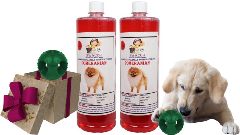 swacch Pet Shampoo | Puppy Safe Shampoo | PH Balanced | Ditch to Itch for Pomeranian Dog Shampoo 2 Litre (Strawberry) + Goofy Ball Chew Toy Combo Pack - Image 1