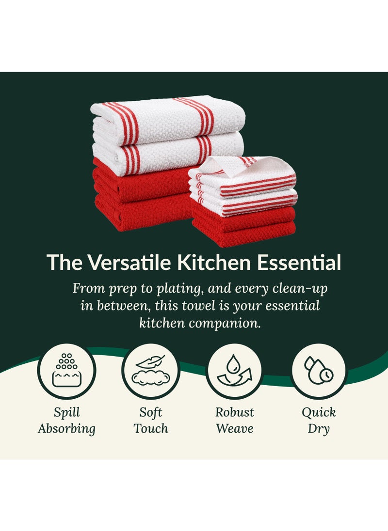Cloud Scape Linen Terry Kitchen Towel and Dish Cloth Set-Pack of 8,Super Absorbent, Quick Drying Hand Towels, Red  - Image 3