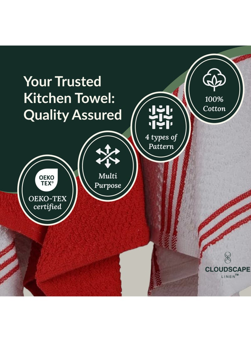 Cloud Scape Linen Terry Kitchen Towel and Dish Cloth Set-Pack of 8,Super Absorbent, Quick Drying Hand Towels, Red - Image 5