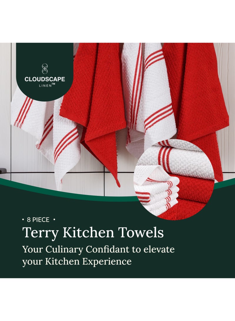 Cloud Scape Linen Terry Kitchen Towel and Dish Cloth Set-Pack of 8,Super Absorbent, Quick Drying Hand Towels, Red - Image 3