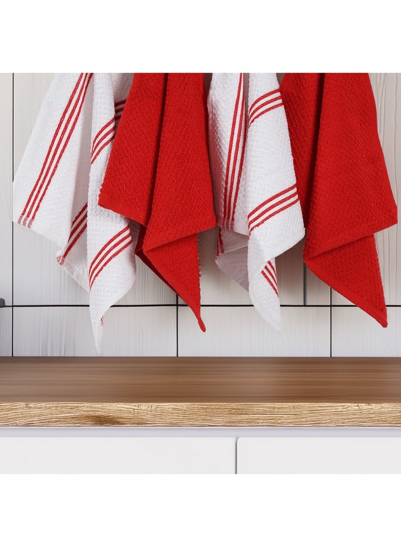 Cloud Scape Linen Terry Kitchen Towel and Dish Cloth Set-Pack of 8,Super Absorbent, Quick Drying Hand Towels, Red - Image 1