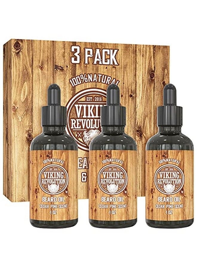 Viking Revolution Beard Oil Conditioner  All Natural Cedarwood & Pine Scent With Argan & Jojoba Oils  Softens & Strengthens Beards And Mustaches For Men (3 Pack)  - Image 1