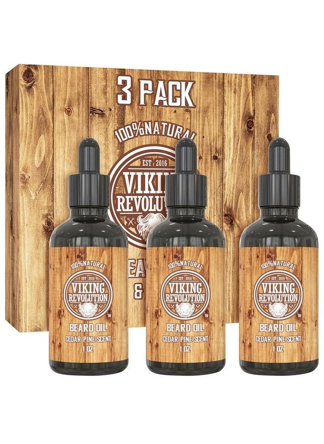 Viking Revolution Beard Oil Conditioner  All Natural Cedarwood & Pine Scent With Argan & Jojoba Oils  Softens & Strengthens Beards And Mustaches For Men (3 Pack)  - Image 2