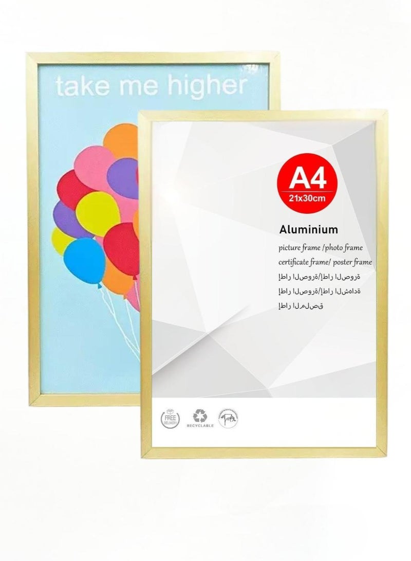 A4 photo frame, 2-pack 21x30cm Aluminium picture frame, certificate frame for wall mounting or table display, set of 2(Gold)  - Image 1